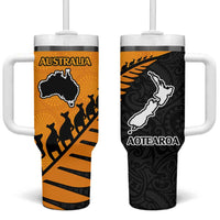 Australia New Zealand Rugby Tumbler With Handle Gold Aboriginal Wallabies and Maori Black Fern LT9 One Size: 40 oz Gold - Polynesian Pride