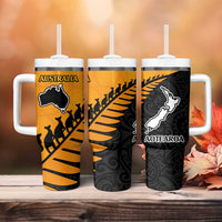 Australia New Zealand Rugby Tumbler With Handle Gold Aboriginal Wallabies and Maori Black Fern LT9 - Polynesian Pride