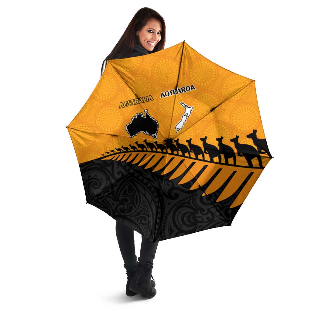 Australia New Zealand Rugby Umbrella Gold Aboriginal Wallabies and Maori Black Fern LT9 - Polynesian Pride