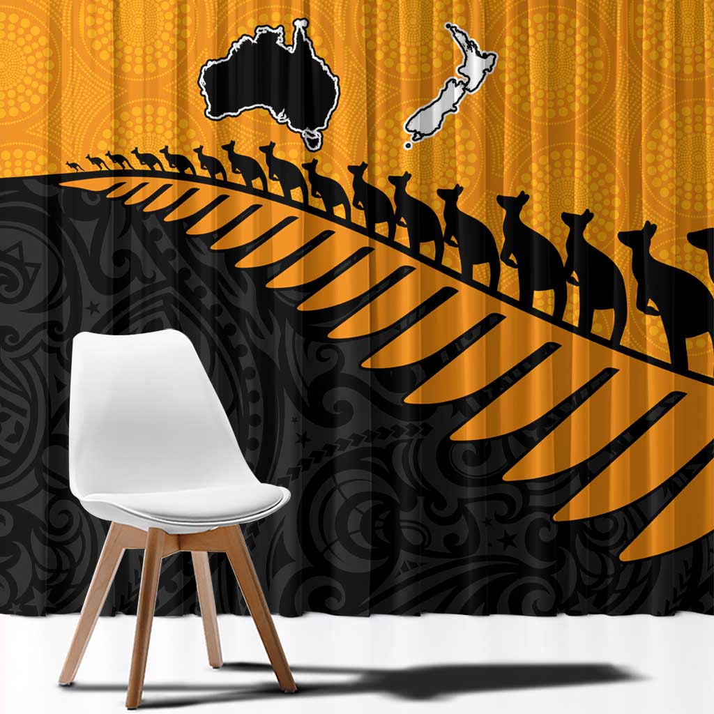 Australia New Zealand Rugby Window Curtain Gold Aboriginal Wallabies and Maori Black Fern LT9 - Polynesian Pride
