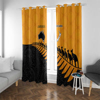 Australia New Zealand Rugby Window Curtain Gold Aboriginal Wallabies and Maori Black Fern LT9 With Grommets Gold - Polynesian Pride