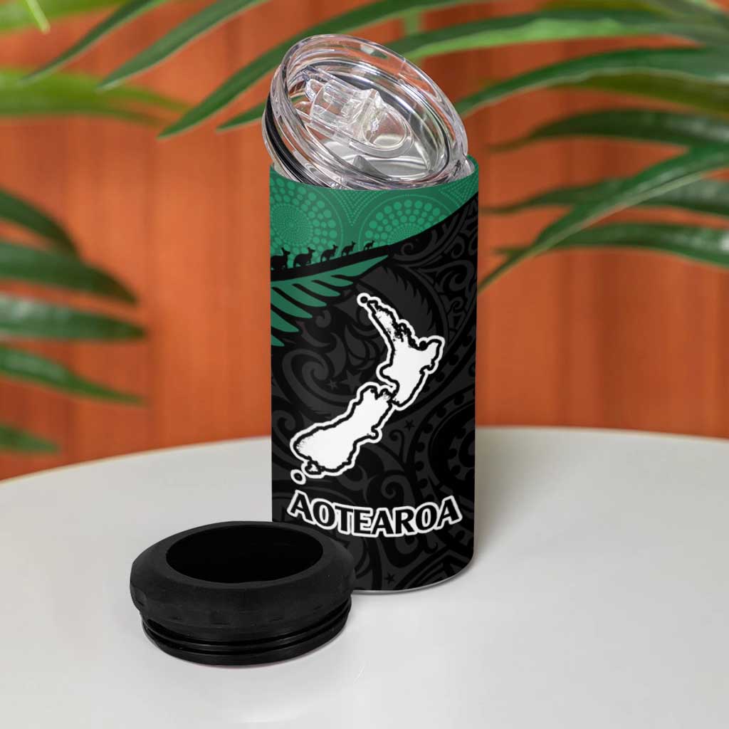 Australia New Zealand Rugby 4 in 1 Can Cooler Tumbler Aboriginal Wallabies and Maori Black Fern Green Vibe LT9 - Polynesian Pride