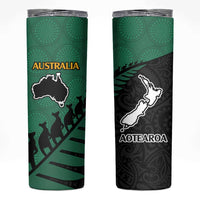 Australia New Zealand Rugby Skinny Tumbler Aboriginal Wallabies and Maori Black Fern Green Vibe LT9 Green - Polynesian Pride