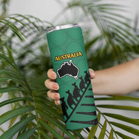 Australia New Zealand Rugby Skinny Tumbler Aboriginal Wallabies and Maori Black Fern Green Vibe LT9 - Polynesian Pride