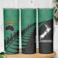Australia New Zealand Rugby Skinny Tumbler Aboriginal Wallabies and Maori Black Fern Green Vibe LT9 - Polynesian Pride