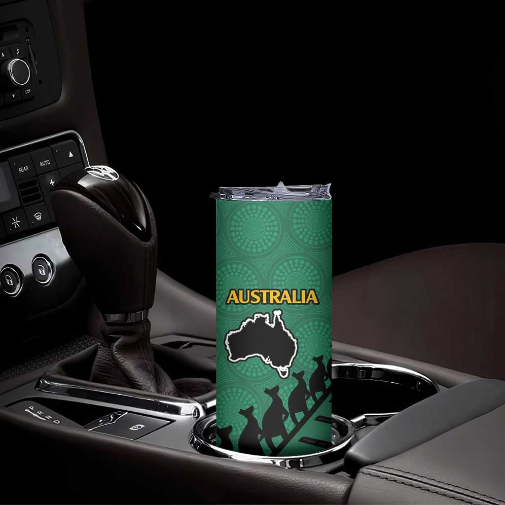 Australia New Zealand Rugby Skinny Tumbler Aboriginal Wallabies and Maori Black Fern Green Vibe LT9 - Polynesian Pride