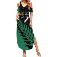 Australia Wallabies and Aotearoa Rugby Summer Maxi Dress Kangaroo Black Fern Maori Green Vibe LT9 Women Green - Polynesian Pride