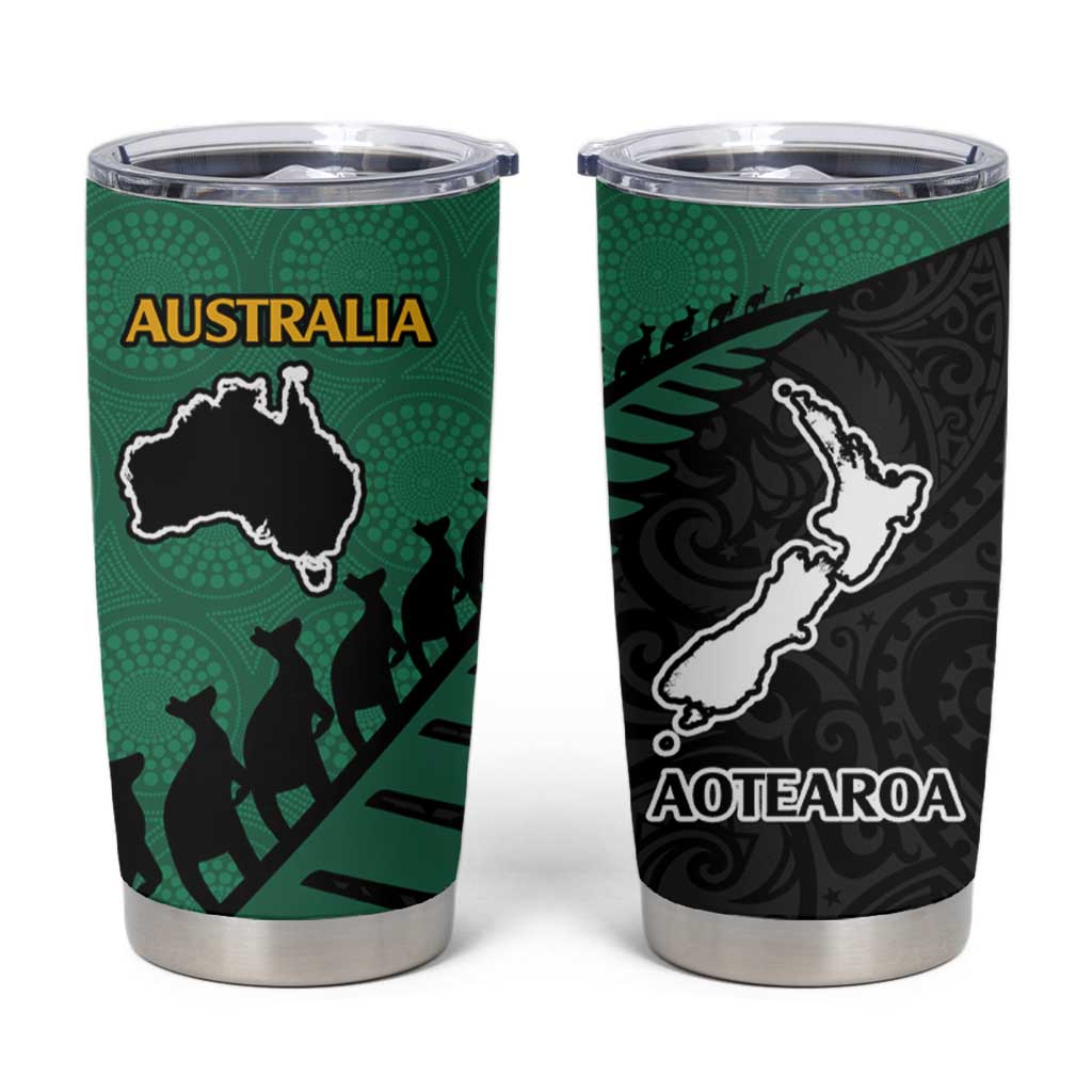 Australia New Zealand Rugby Tumbler Cup Aboriginal Wallabies and Maori Black Fern Green Vibe LT9 Green - Polynesian Pride