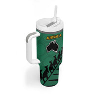 Australia New Zealand Rugby Tumbler With Handle Aboriginal Wallabies and Maori Black Fern Green Vibe LT9 - Polynesian Pride