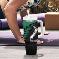 Australia New Zealand Rugby Tumbler With Handle Aboriginal Wallabies and Maori Black Fern Green Vibe LT9 - Polynesian Pride