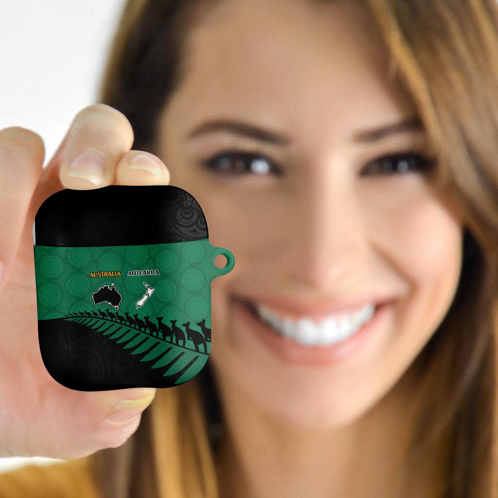 Australia New Zealand Rugby AirPods Case Green Aboriginal Wallabies and Maori Black Fern - Polynesian Pride
