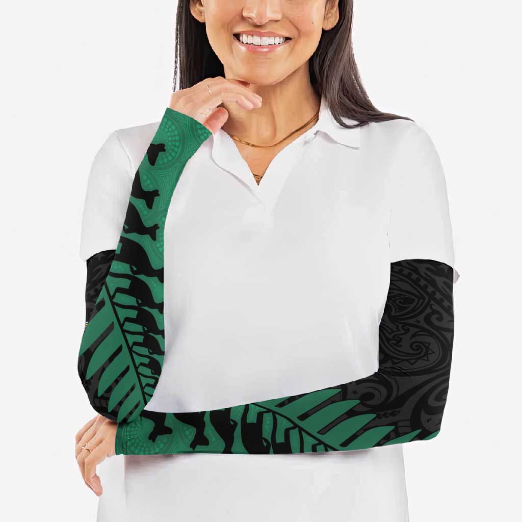 Australia New Zealand Rugby Arm Sleeves Green Aboriginal Wallabies and Maori Black Fern LT9 - Polynesian Pride