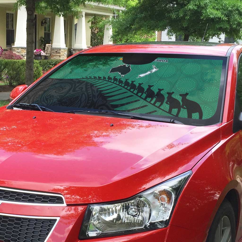 Australia New Zealand Rugby Auto Sun Shade Green Aboriginal Wallabies and Maori Black Fern LT9 - Polynesian Pride