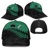 Australia New Zealand Rugby Baseball Net Cap Green Aboriginal Wallabies and Maori Black Fern - Polynesian Pride