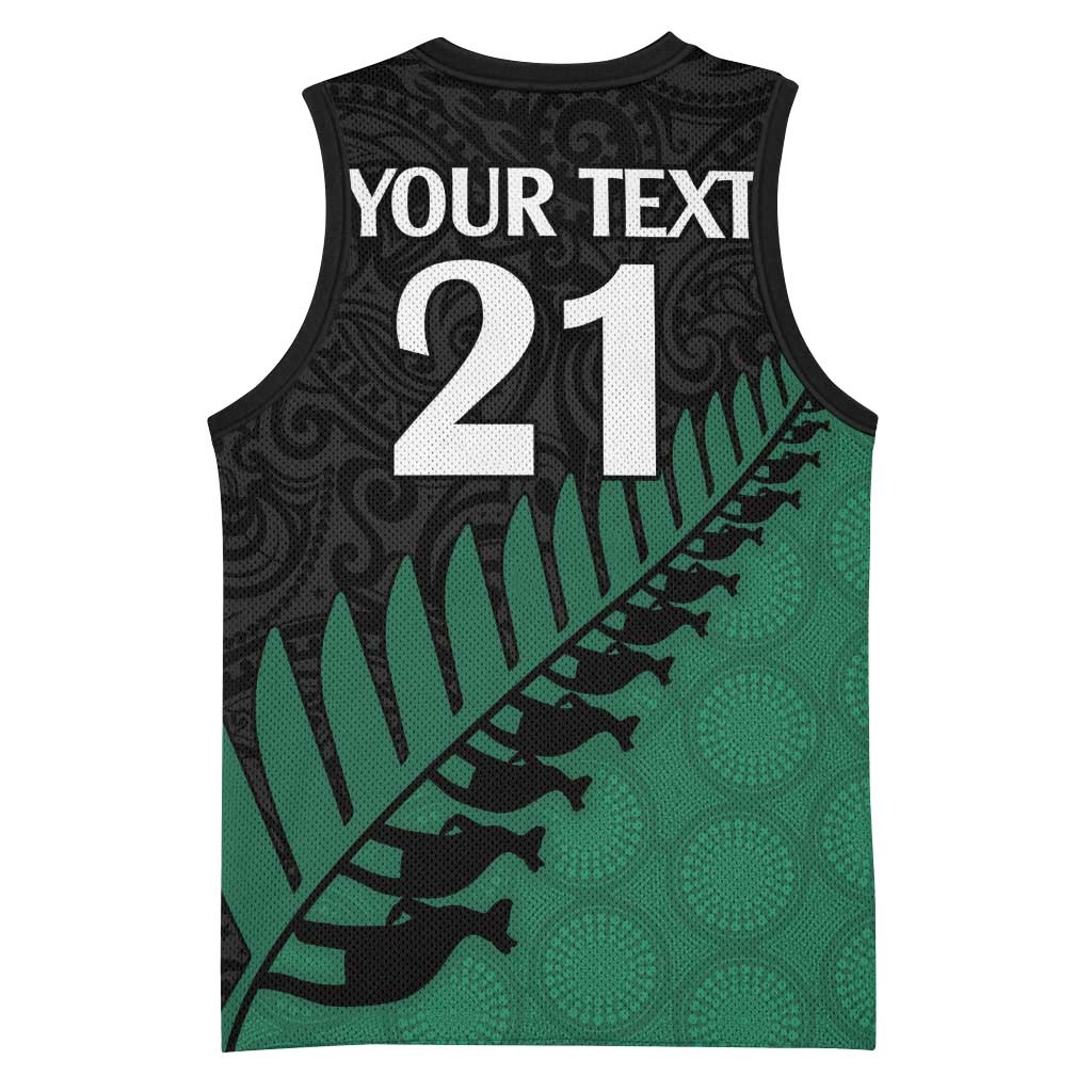 Australia New Zealand Rugby Basketball Jersey Green Aboriginal Wallabies and Maori Black Fern LT9 - Polynesian Pride