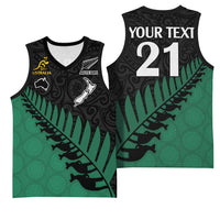Australia New Zealand Rugby Basketball Jersey Green Aboriginal Wallabies and Maori Black Fern LT9 - Polynesian Pride