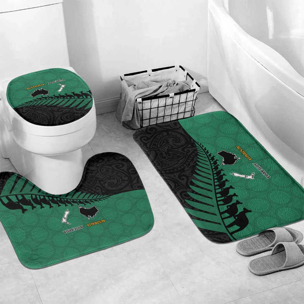 Australia New Zealand Rugby Bathroom Set Green Aboriginal Wallabies and Maori Black Fern LT9 Mat Set Only (3 pcs) One Size Green - Polynesian Pride