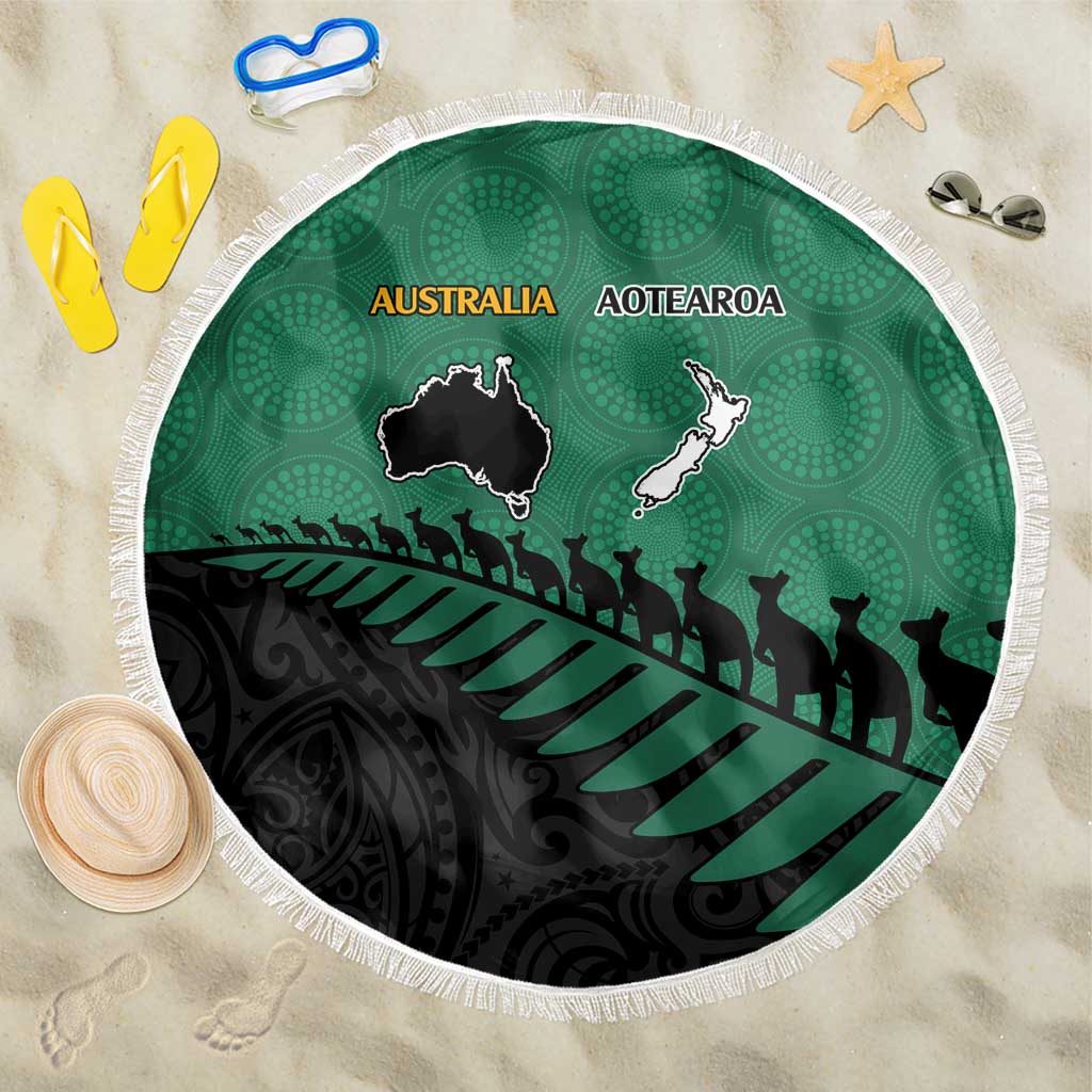 Australia New Zealand Rugby Beach Blanket Green Aboriginal Wallabies and Maori Black Fern LT9 One Size 150cm Green - Polynesian Pride