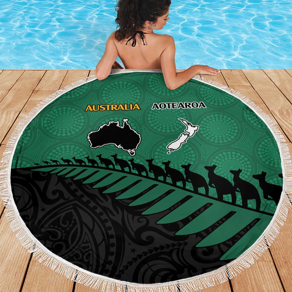 Australia New Zealand Rugby Beach Blanket Green Aboriginal Wallabies and Maori Black Fern LT9 - Polynesian Pride