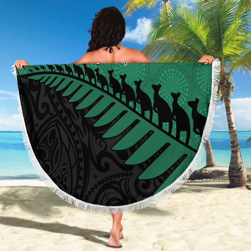 Australia New Zealand Rugby Beach Blanket Green Aboriginal Wallabies and Maori Black Fern LT9 - Polynesian Pride