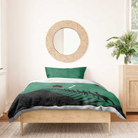 Australia New Zealand Rugby Bedding Set Green Aboriginal Wallabies and Maori Black Fern - Polynesian Pride