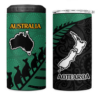 Australia New Zealand Rugby 4 in 1 Can Cooler Tumbler Green Aboriginal Wallabies and Maori Black Fern LT9 One Size: 16 oz Green - Polynesian Pride