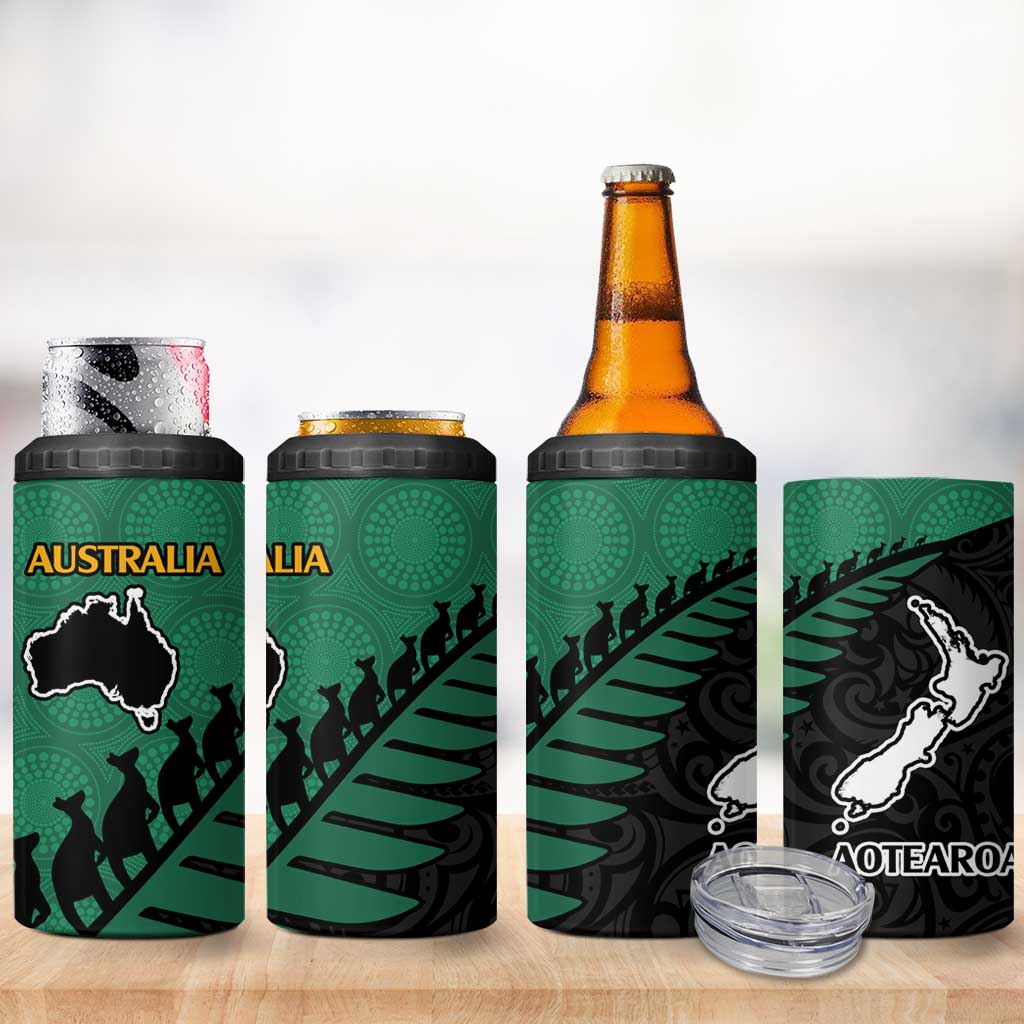Australia New Zealand Rugby 4 in 1 Can Cooler Tumbler Green Aboriginal Wallabies and Maori Black Fern LT9 - Polynesian Pride