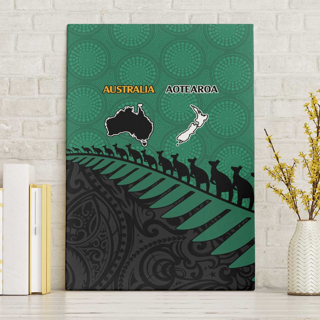Australia New Zealand Rugby Canvas Wall Art Green Aboriginal Wallabies and Maori Black Fern LT9 Without Frame Green - Polynesian Pride