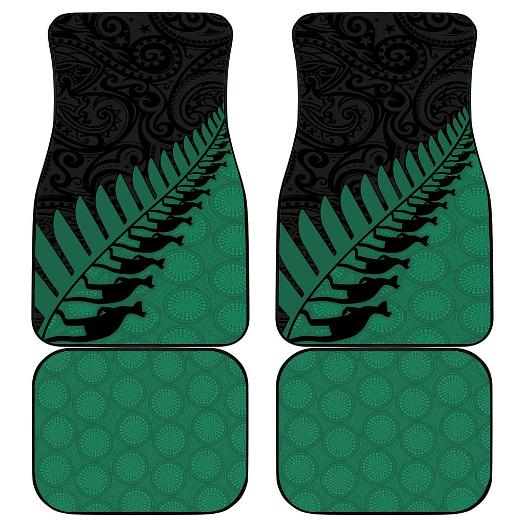 Australia New Zealand Rugby Car Mats Green Aboriginal Wallabies and Maori Black Fern LT9 - Polynesian Pride