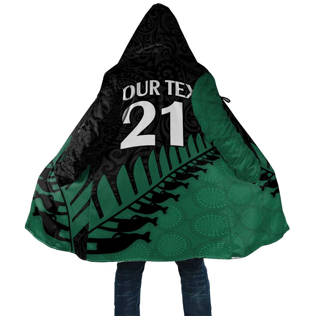 Australia New Zealand Rugby Cloak Green Aboriginal Wallabies and Maori Black Fern LT9 Unisex Green - Polynesian Pride