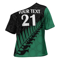 Australia New Zealand Rugby Cross Shoulder Shirt Green Aboriginal Wallabies and Maori Black Fern LT9 - Polynesian Pride