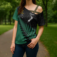 Australia New Zealand Rugby Cross Shoulder Shirt Green Aboriginal Wallabies and Maori Black Fern LT9 - Polynesian Pride