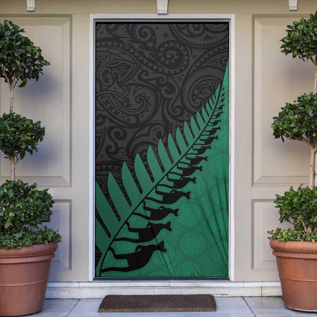 Australia New Zealand Rugby Door Cover Green Aboriginal Wallabies and Maori Black Fern LT9 Green - Polynesian Pride