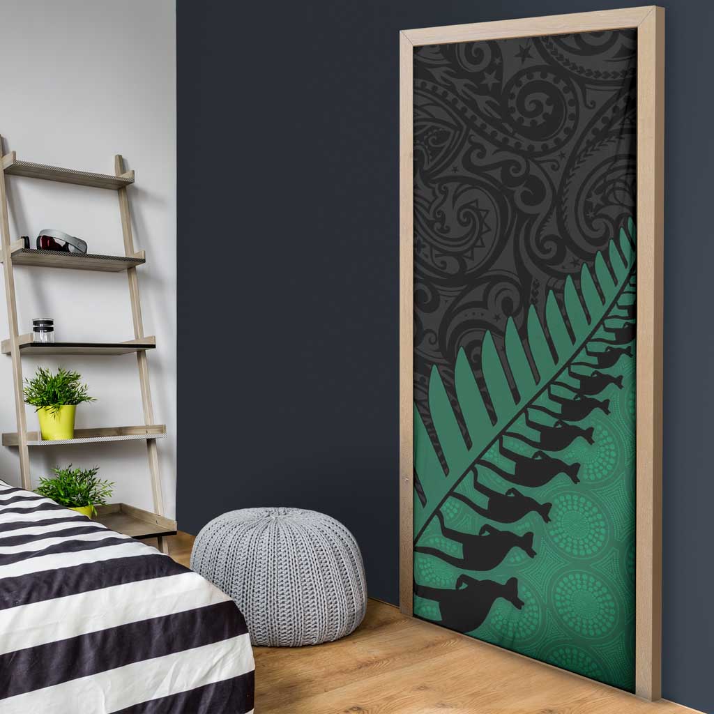 Australia New Zealand Rugby Door Cover Green Aboriginal Wallabies and Maori Black Fern LT9 - Polynesian Pride