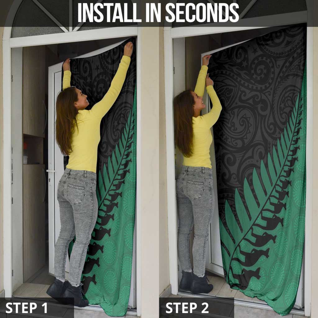 Australia New Zealand Rugby Door Cover Green Aboriginal Wallabies and Maori Black Fern LT9 - Polynesian Pride
