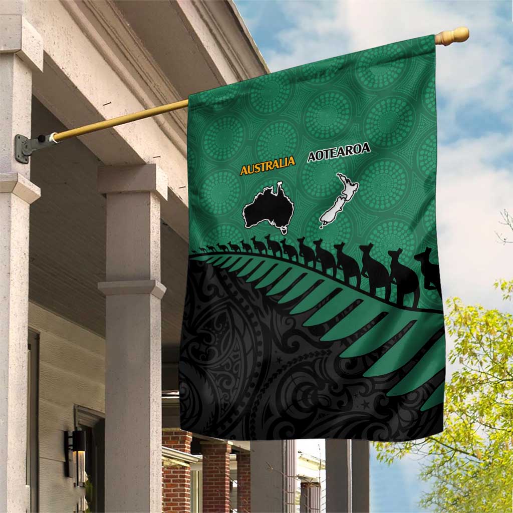 Australia New Zealand Rugby Garden Flag Green Aboriginal Wallabies and Maori Black Fern LT9 House Flag Green - Polynesian Pride