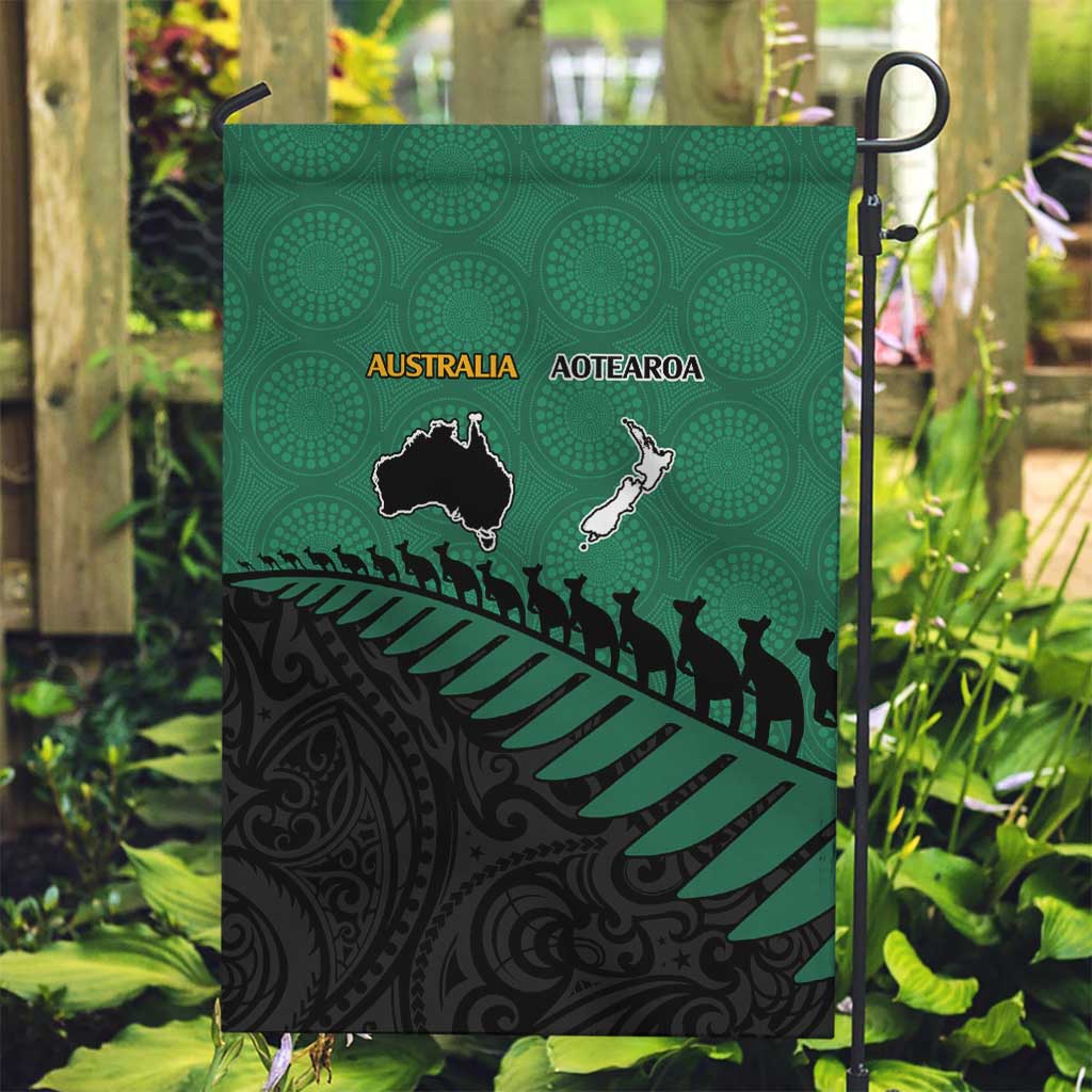 Australia New Zealand Rugby Garden Flag Green Aboriginal Wallabies and Maori Black Fern LT9 Garden Flag Green - Polynesian Pride