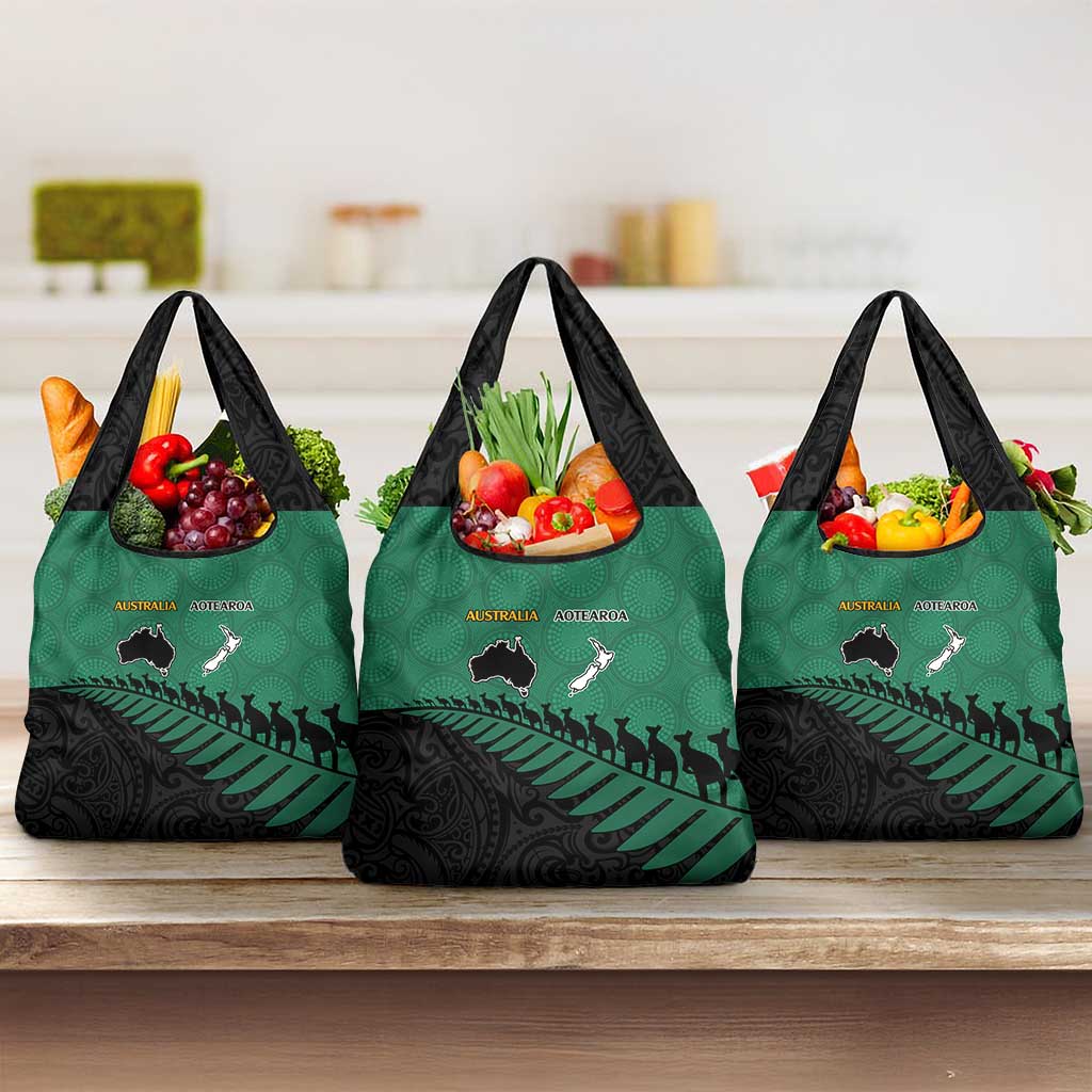 Australia New Zealand Rugby Grocery Bag Green Aboriginal Wallabies and Maori Black Fern LT9 3-pack One Size Green - Polynesian Pride