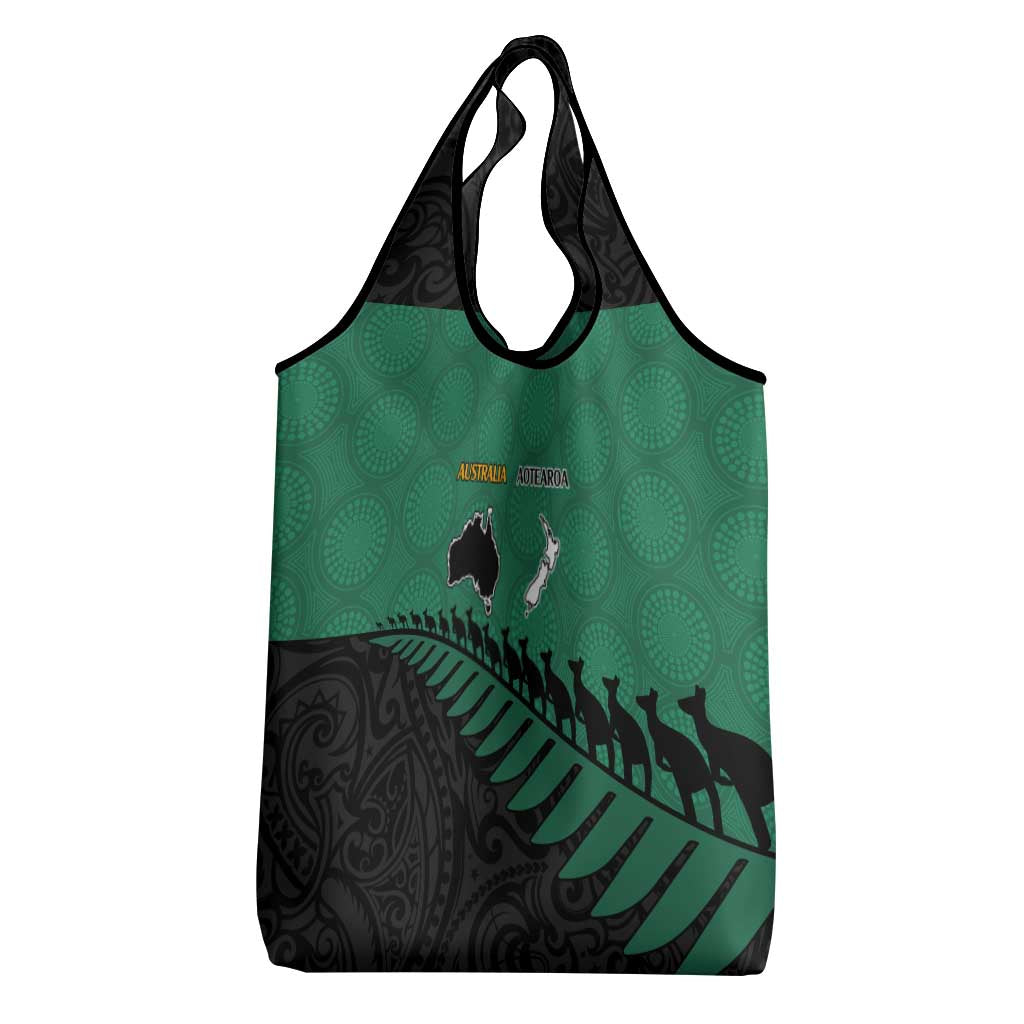 Australia New Zealand Rugby Grocery Bag Green Aboriginal Wallabies and Maori Black Fern LT9 - Polynesian Pride