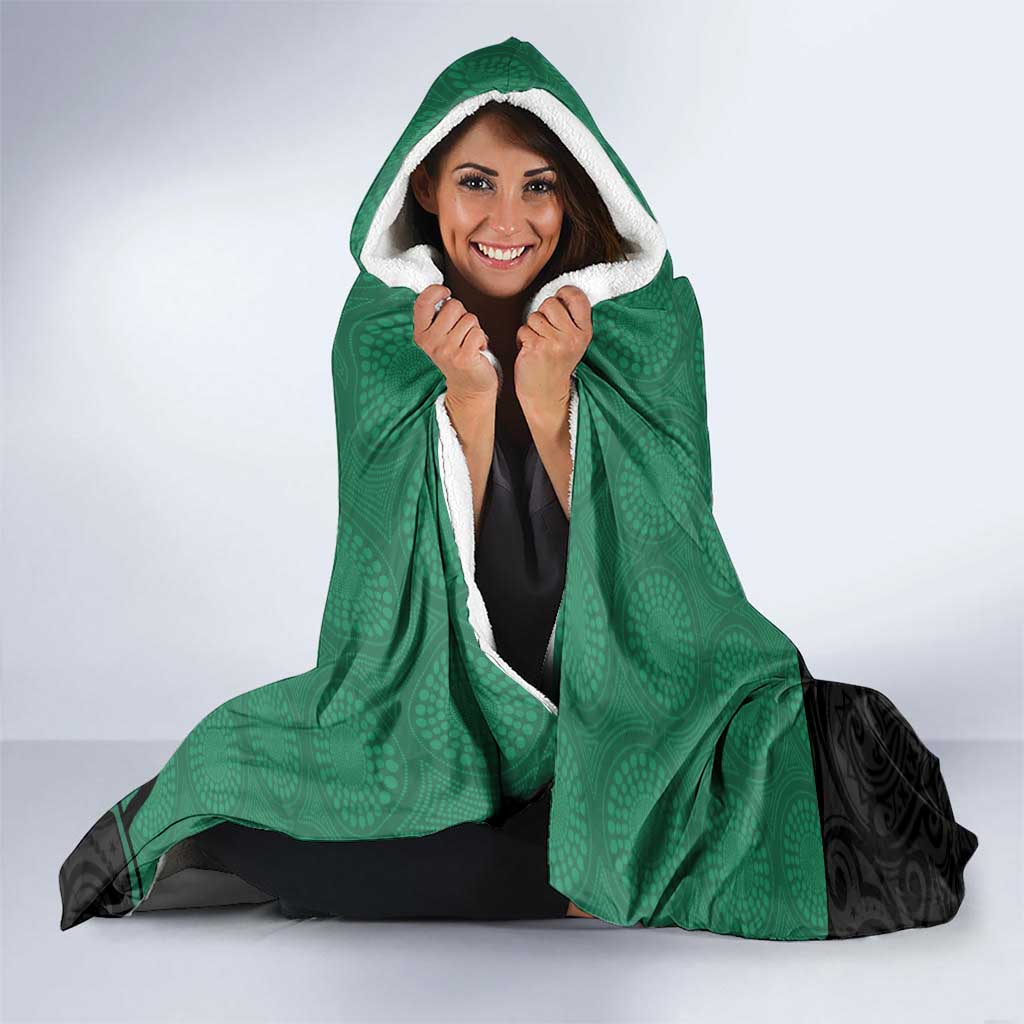 Australia New Zealand Rugby Hooded Blanket Green Aboriginal Wallabies and Maori Black Fern LT9 - Polynesian Pride