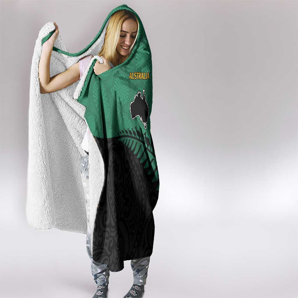 Australia New Zealand Rugby Hooded Blanket Green Aboriginal Wallabies and Maori Black Fern LT9 - Polynesian Pride