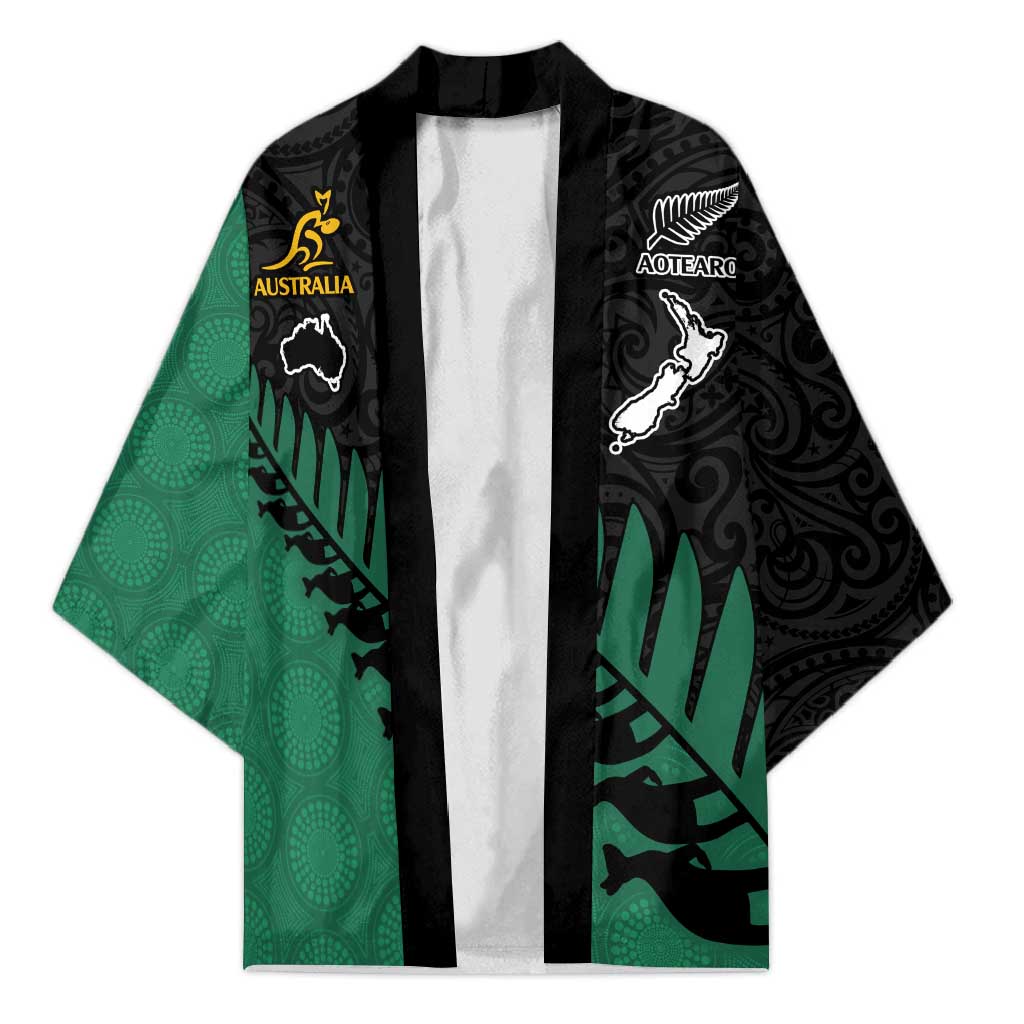 Australia New Zealand Rugby Kimono Green Aboriginal Wallabies and Maori Black Fern LT9 Unisex Green - Polynesian Pride