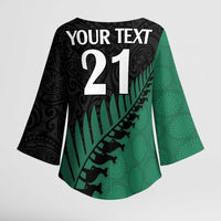 Australia New Zealand Rugby Kimono Sleeve Blouse Green Aboriginal Wallabies and Maori Black Fern LT9 - Polynesian Pride