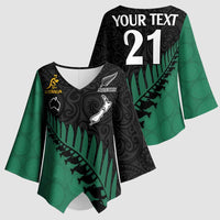 Australia New Zealand Rugby Kimono Sleeve Blouse Green Aboriginal Wallabies and Maori Black Fern LT9 - Polynesian Pride