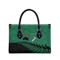 Australia New Zealand Rugby Leather Bag Green Aboriginal Wallabies and Maori Black Fern LT9 - Polynesian Pride
