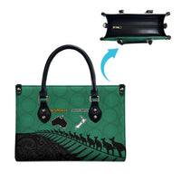 Australia New Zealand Rugby Leather Bag Green Aboriginal Wallabies and Maori Black Fern LT9 - Polynesian Pride
