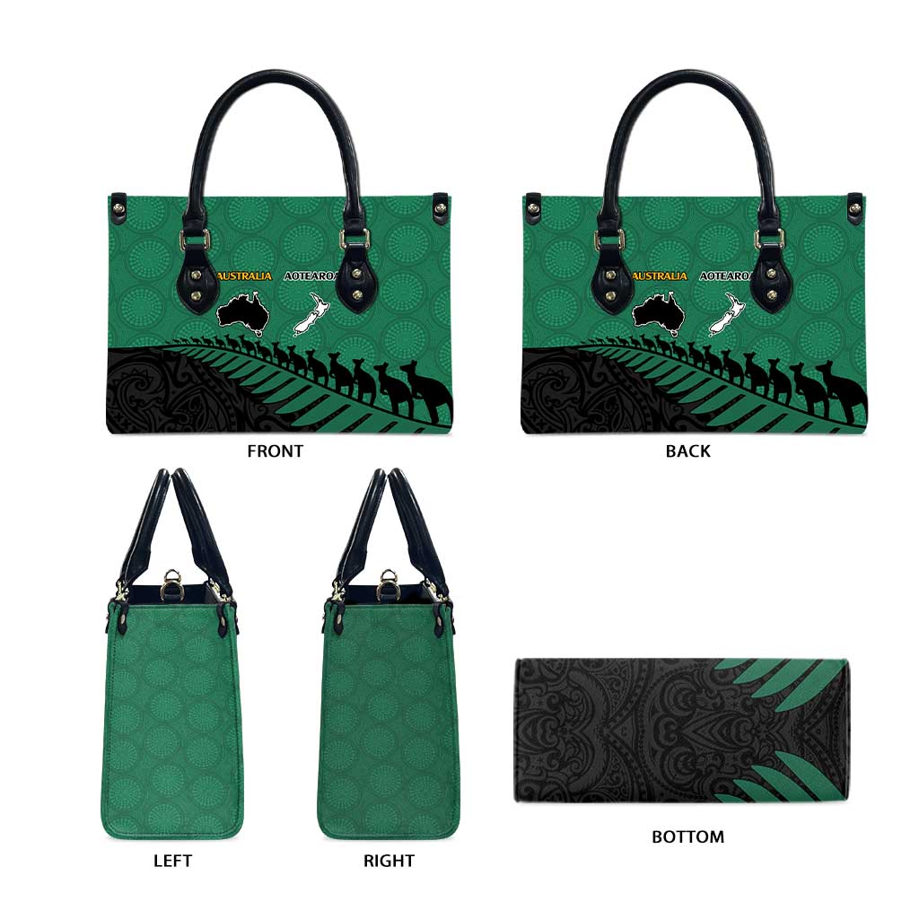 Australia New Zealand Rugby Leather Bag Green Aboriginal Wallabies and Maori Black Fern LT9 - Polynesian Pride