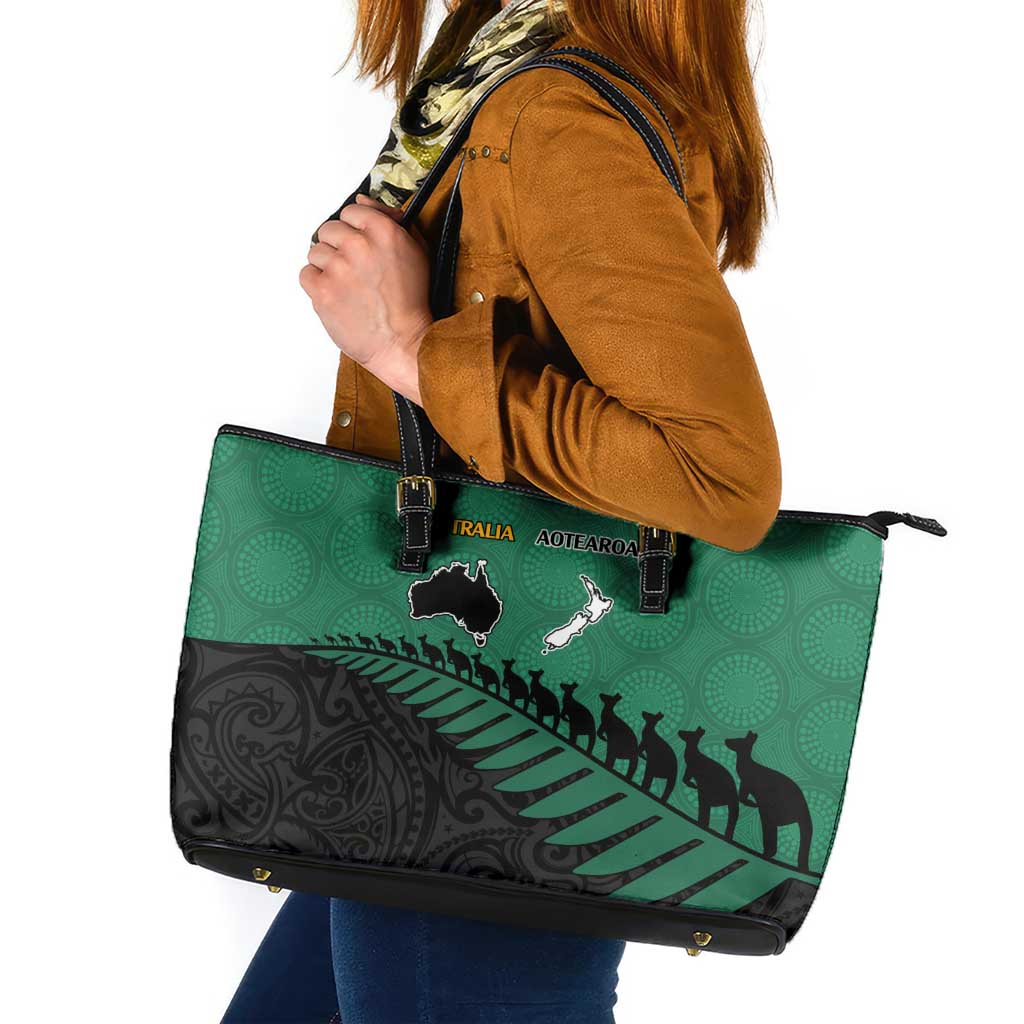Australia New Zealand Rugby Leather Tote Bag Green Aboriginal Wallabies and Maori Black Fern LT9 Green - Polynesian Pride