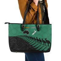 Australia New Zealand Rugby Leather Tote Bag Green Aboriginal Wallabies and Maori Black Fern LT9 - Polynesian Pride
