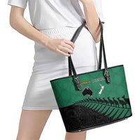 Australia New Zealand Rugby Leather Tote Bag Green Aboriginal Wallabies and Maori Black Fern LT9 - Polynesian Pride